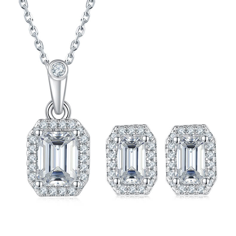 Emerald cut Halo Moissanite pendant necklace