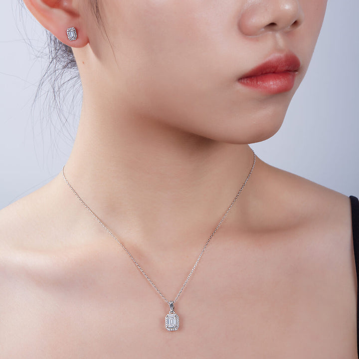 Emerald cut Halo Moissanite pendant necklace