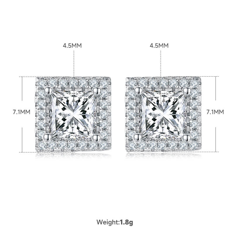 Princess cut Halo Moissanite earrings stud