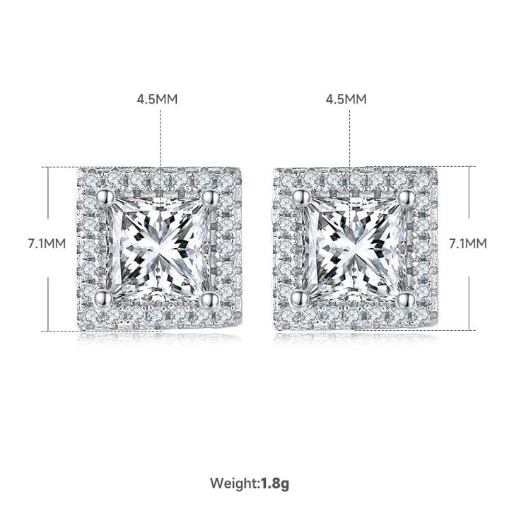Princess cut Halo Moissanite earrings stud