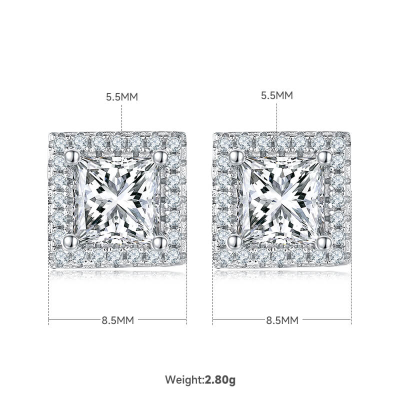 Princess cut Halo Moissanite earrings stud