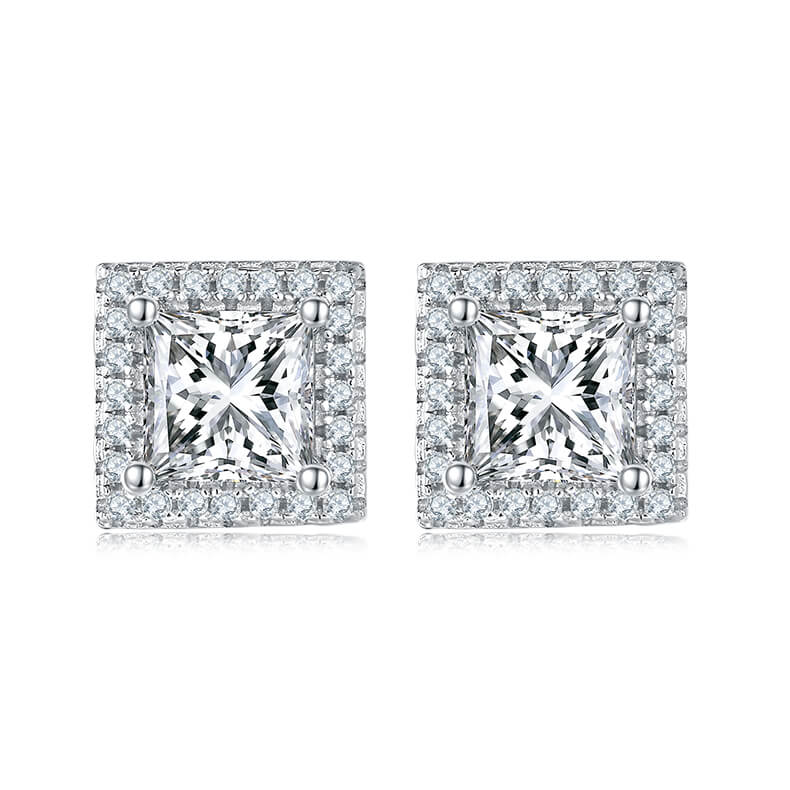 Princess cut Halo Moissanite earrings stud