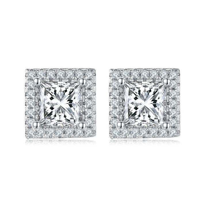 Princess cut Halo Moissanite earrings stud