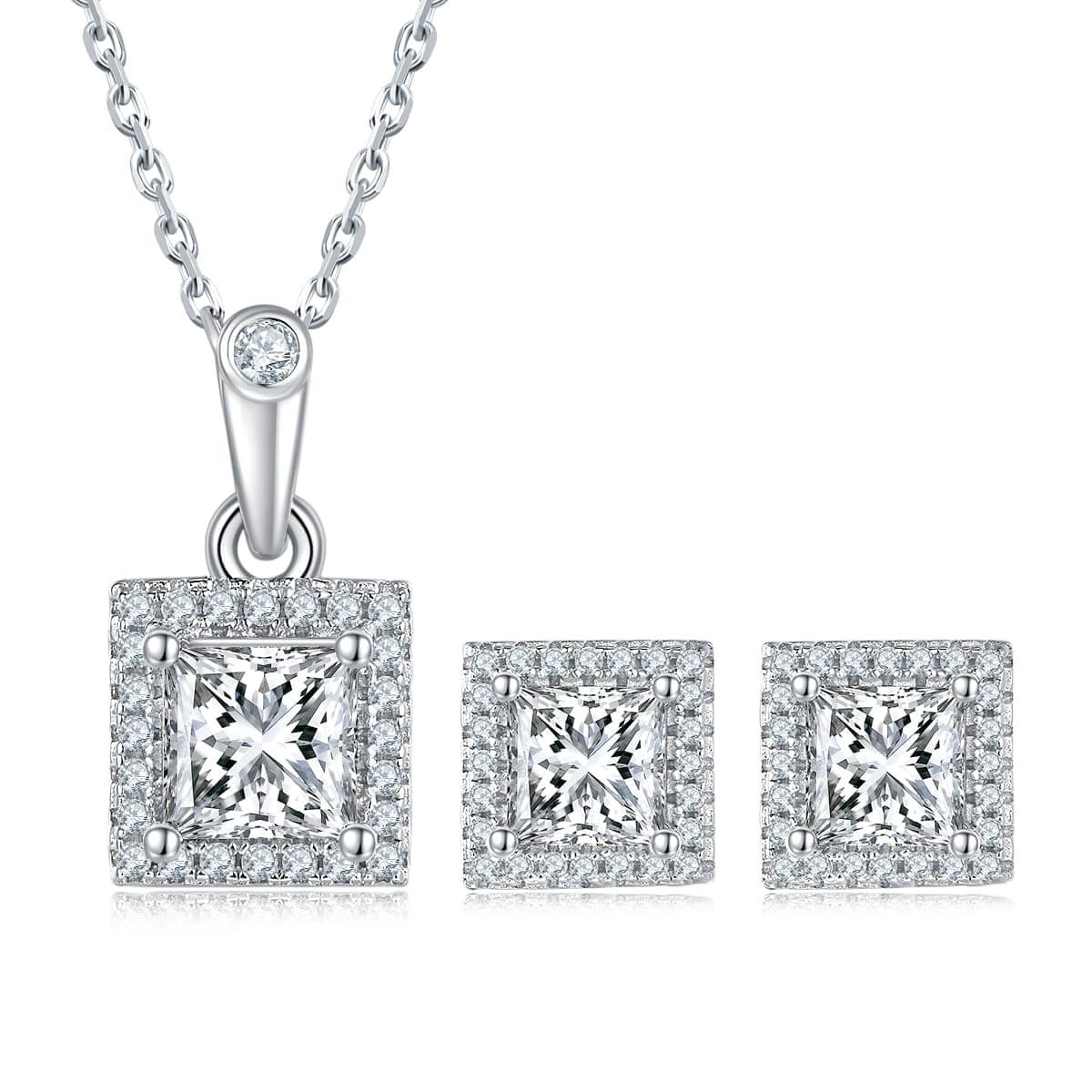 Princess cut Halo Moissanite earrings stud