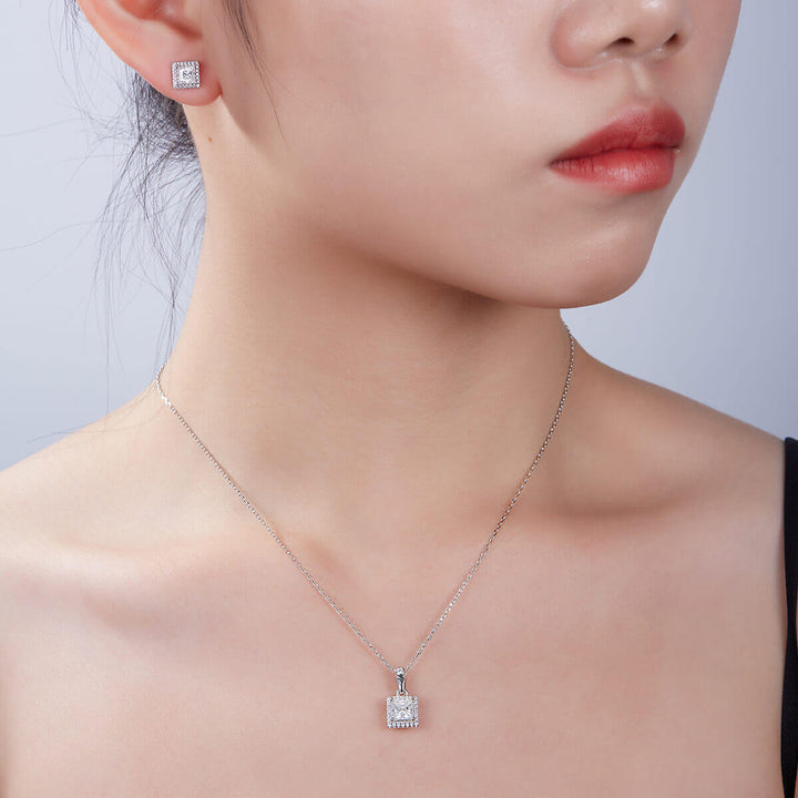 Princess cut Halo Moissanite earrings stud