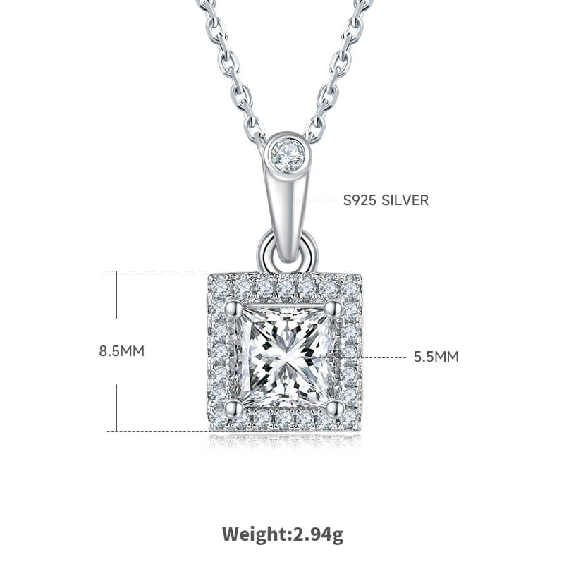 Princess cut Halo Moissanite pendant necklace