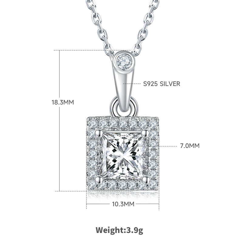 Princess cut Halo Moissanite pendant necklace