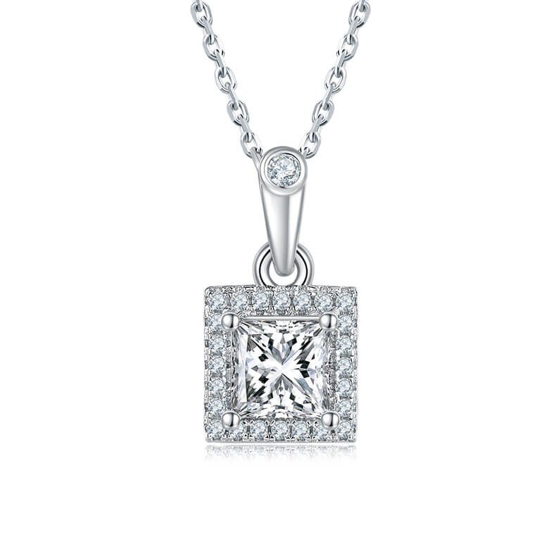 Princess cut Halo Moissanite pendant necklace