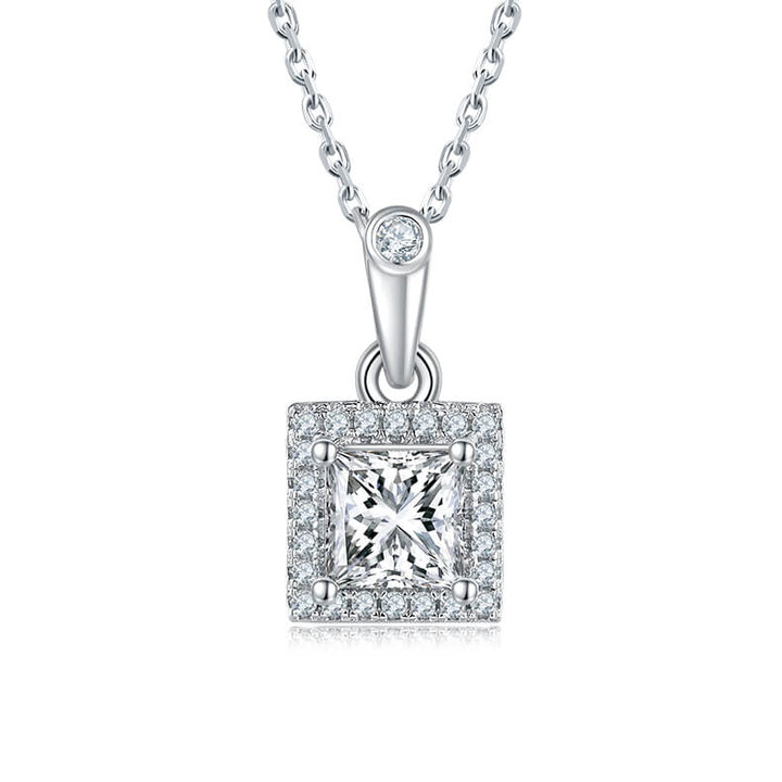 Princess cut Halo Moissanite pendant necklace