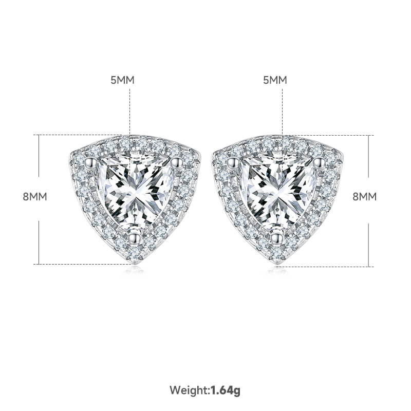 Trillion cut Halo Moissanite earrings stud