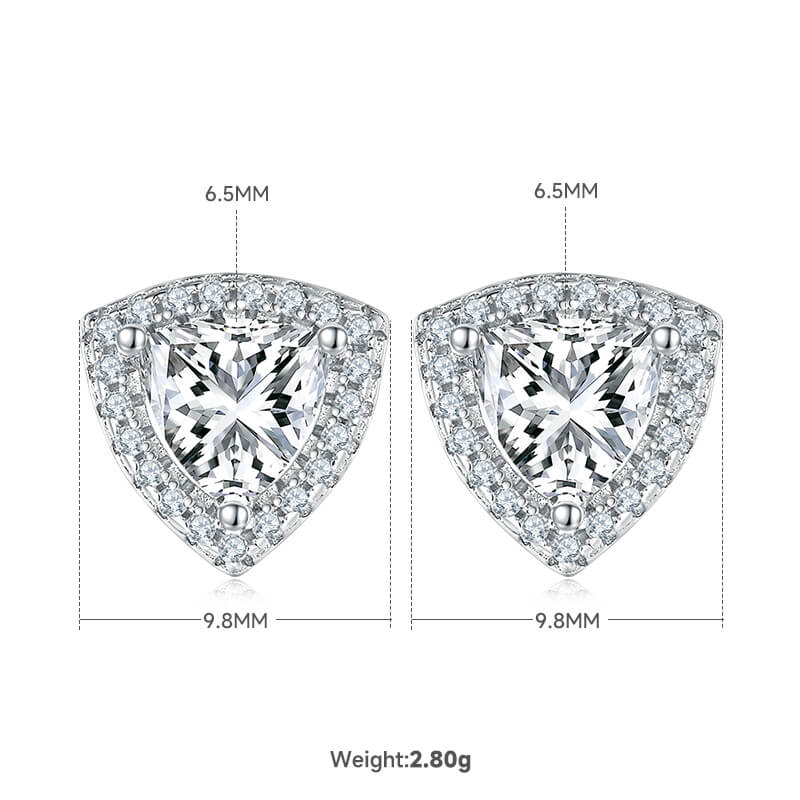 Trillion cut Halo Moissanite earrings stud