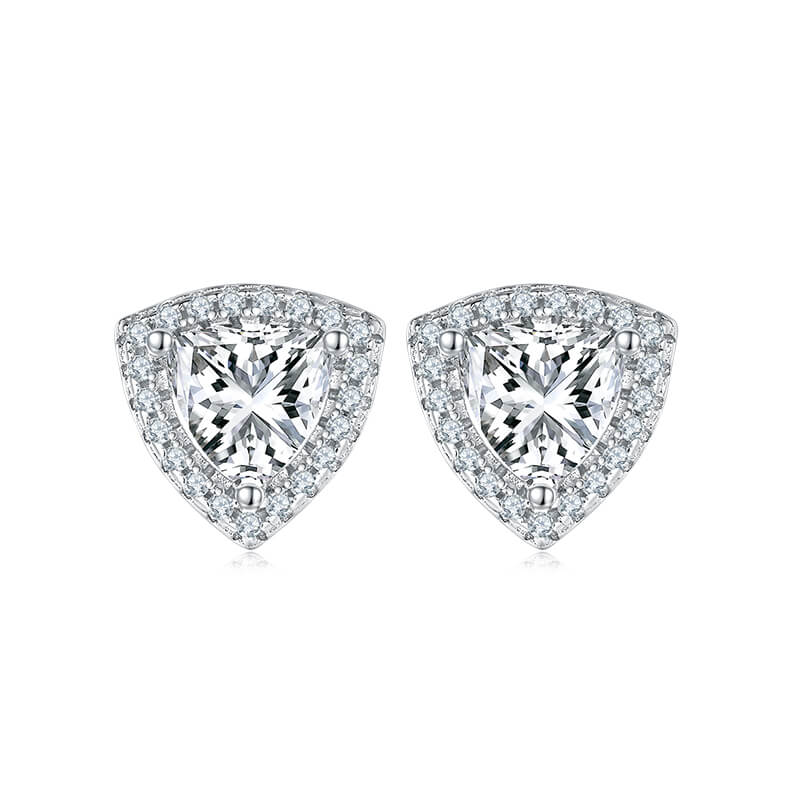 Trillion cut Halo Moissanite earrings stud