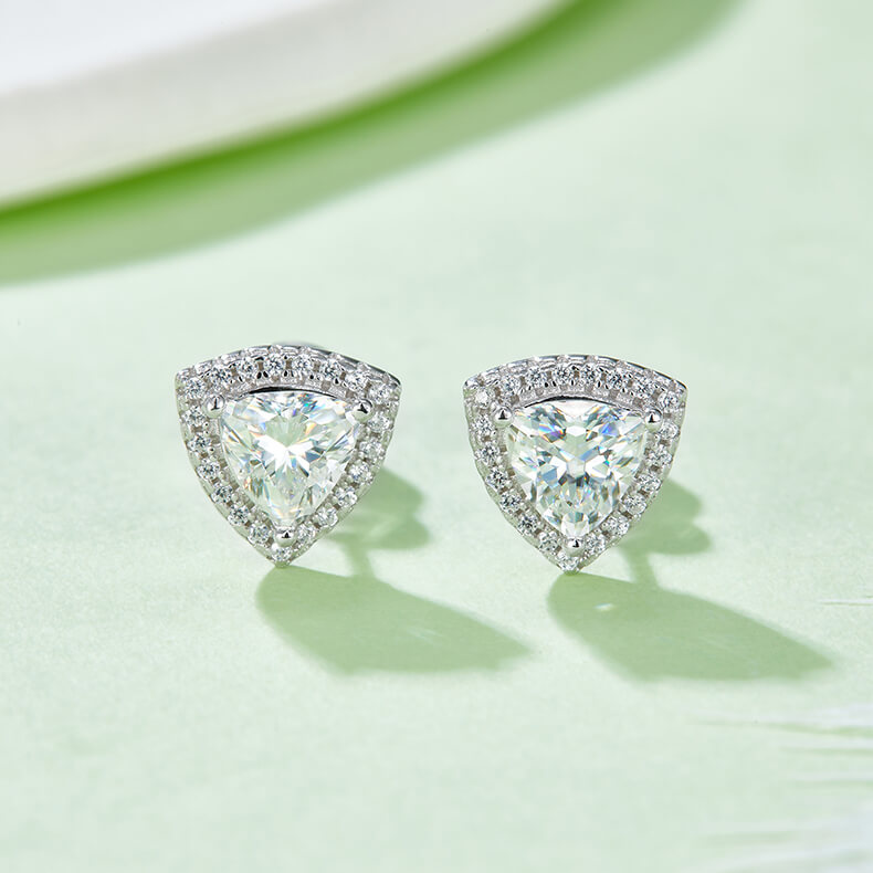 Trillion cut Halo Moissanite earrings stud