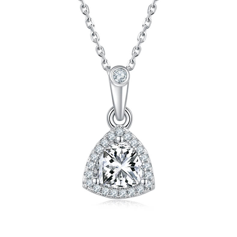Trillion cut Halo Moissanite pendant necklace