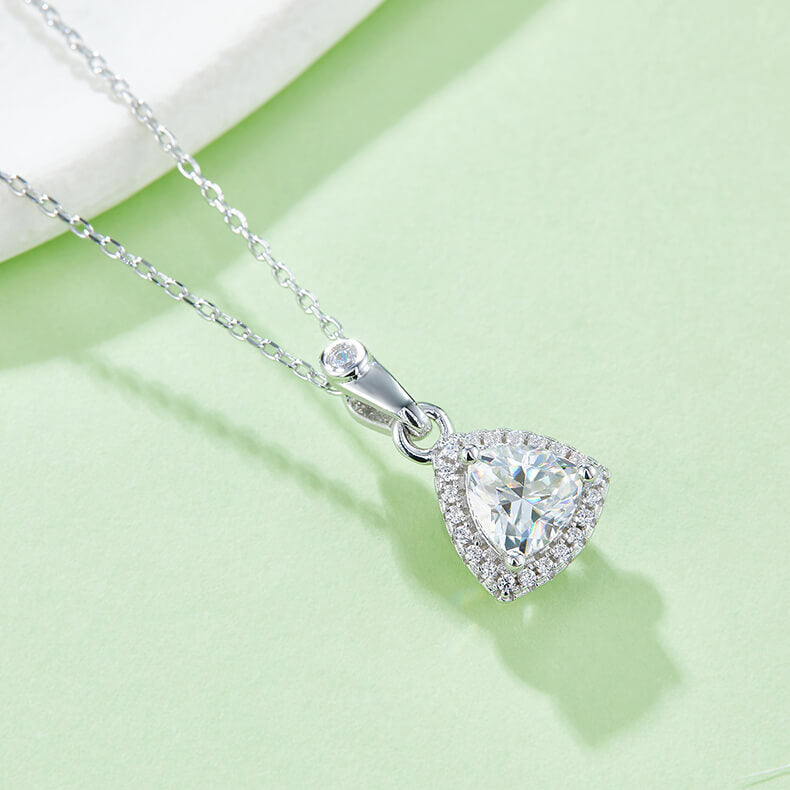Trillion cut Halo Moissanite pendant necklace