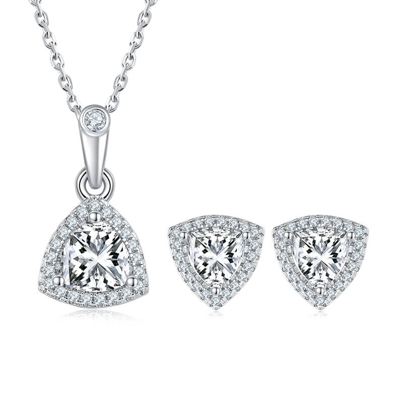 Trillion cut Halo Moissanite pendant necklace