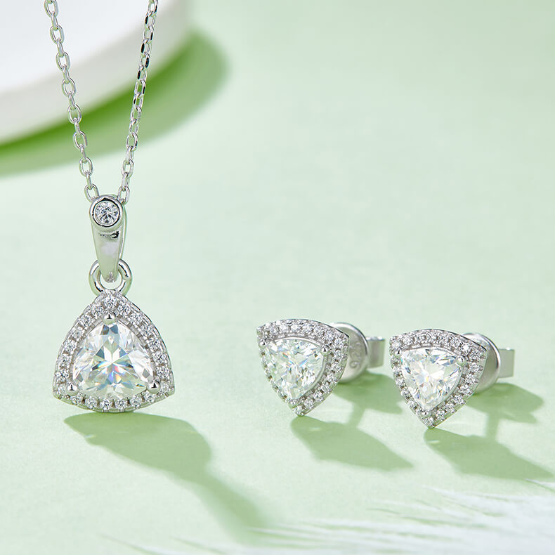 Trillion cut Halo Moissanite pendant necklace