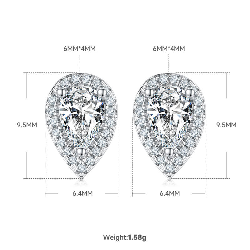 Pear cut Halo Moissanite earrings stud