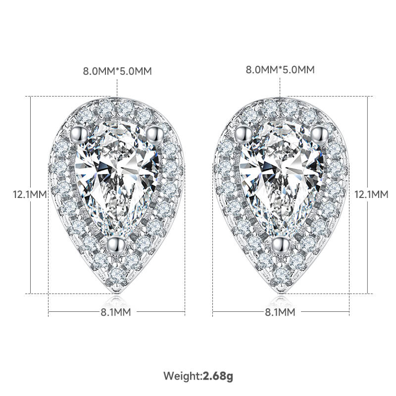 Pear cut Halo Moissanite earrings stud