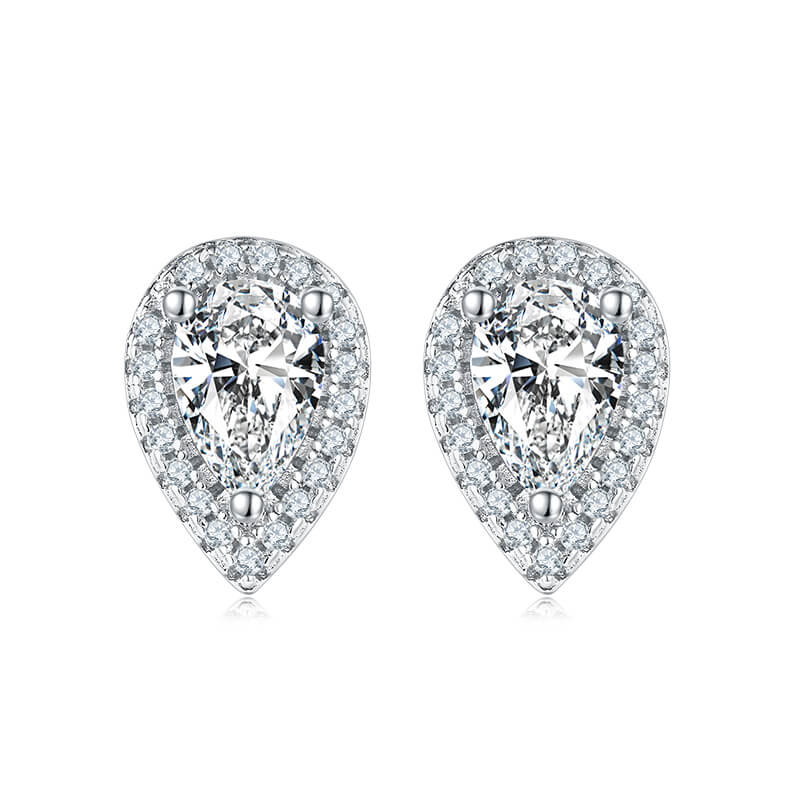 Pear cut Halo Moissanite earrings stud