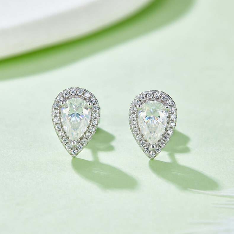 Pear cut Halo Moissanite earrings stud