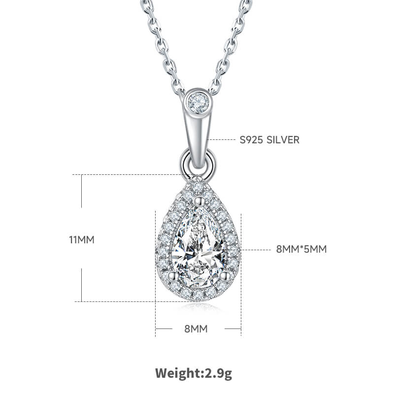 Pear cut Halo Moissanite pendant necklace
