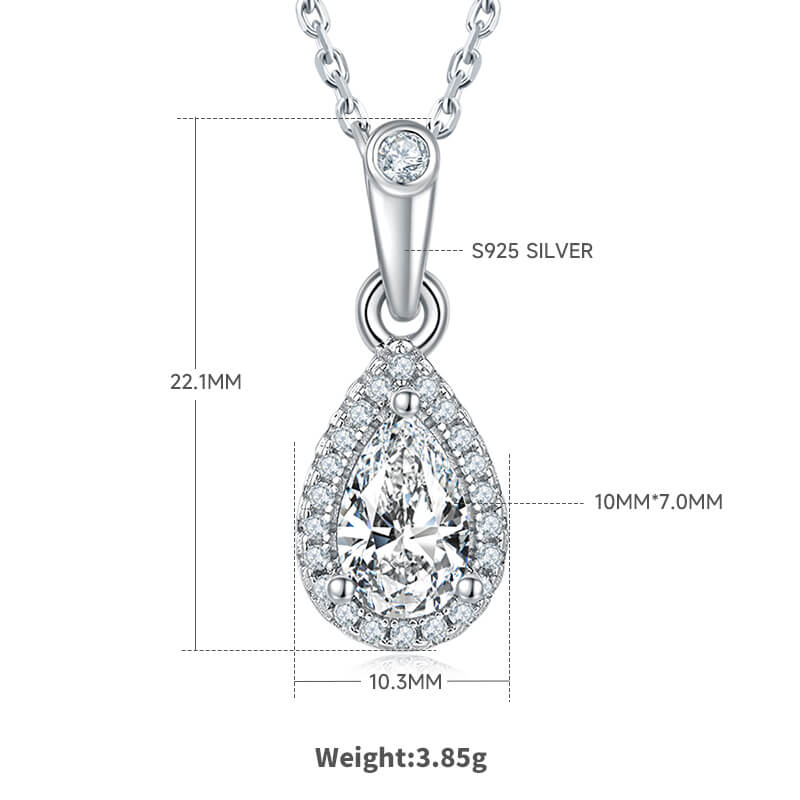 Pear cut Halo Moissanite pendant necklace