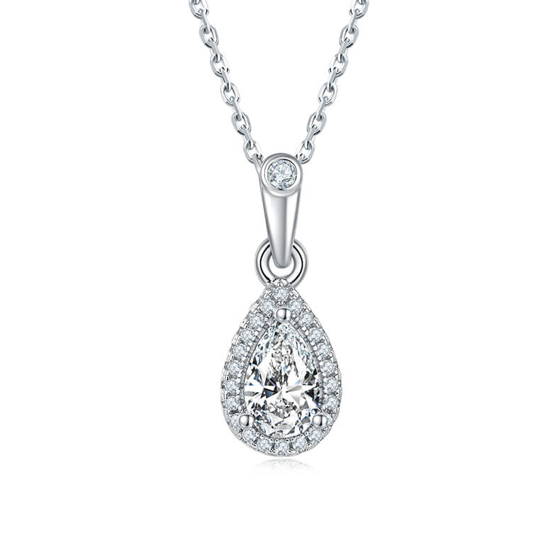Pear cut Halo Moissanite pendant necklace