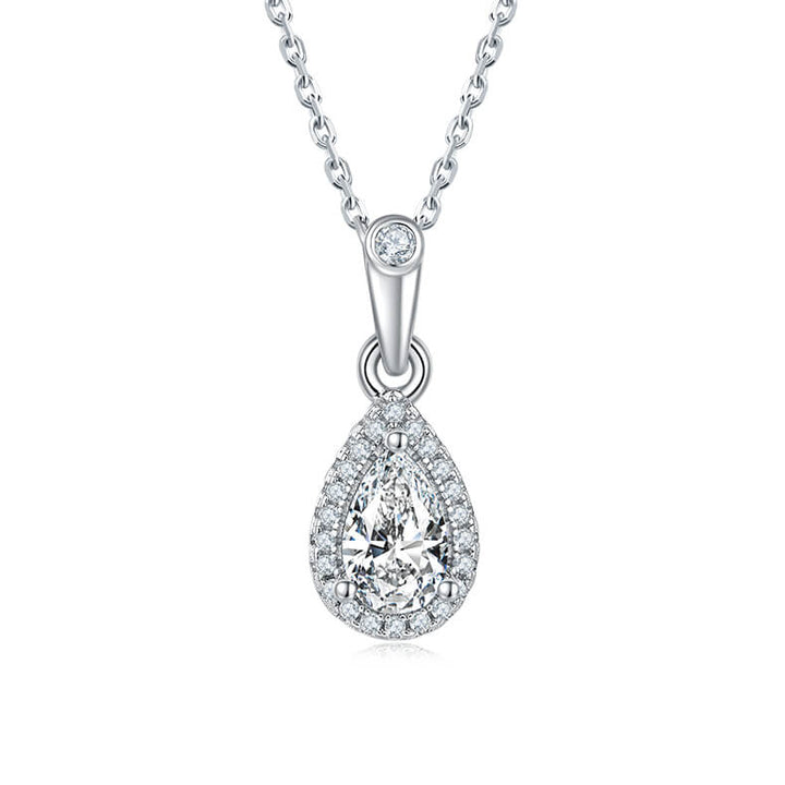 Pear cut Halo Moissanite pendant necklace