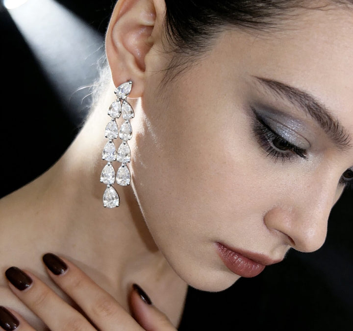 Tassel design pear cut lab grown diamond earrings stud