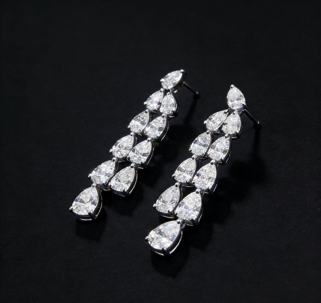 Tassel design pear cut lab grown diamond earrings stud