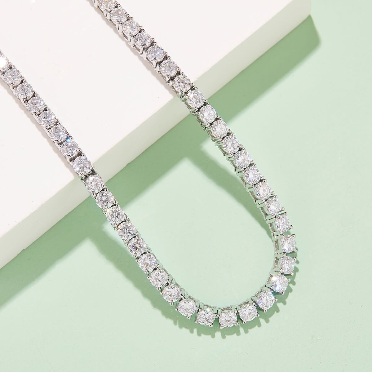 Classic 4 prongs round cut Moissanite tennis chain necklace