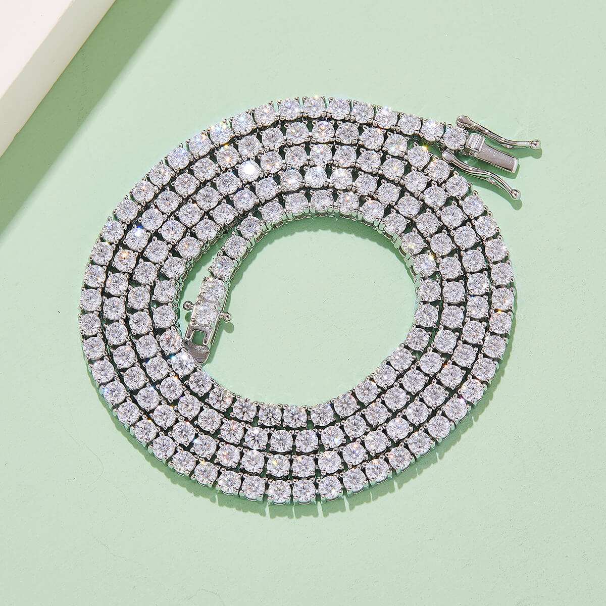 Classic 4 prongs round cut Moissanite tennis chain necklace