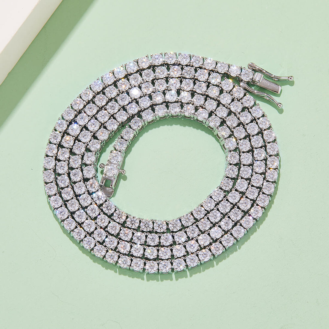 Classic 4 prongs round cut Moissanite tennis chain necklace