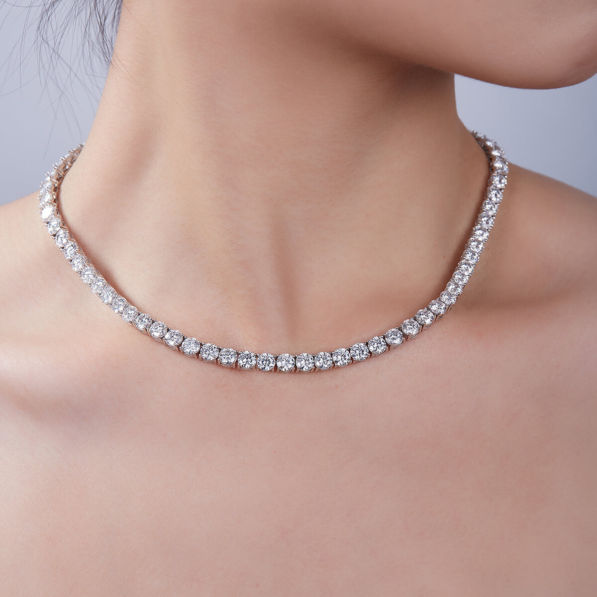 Classic 4 prongs round cut Moissanite tennis chain necklace