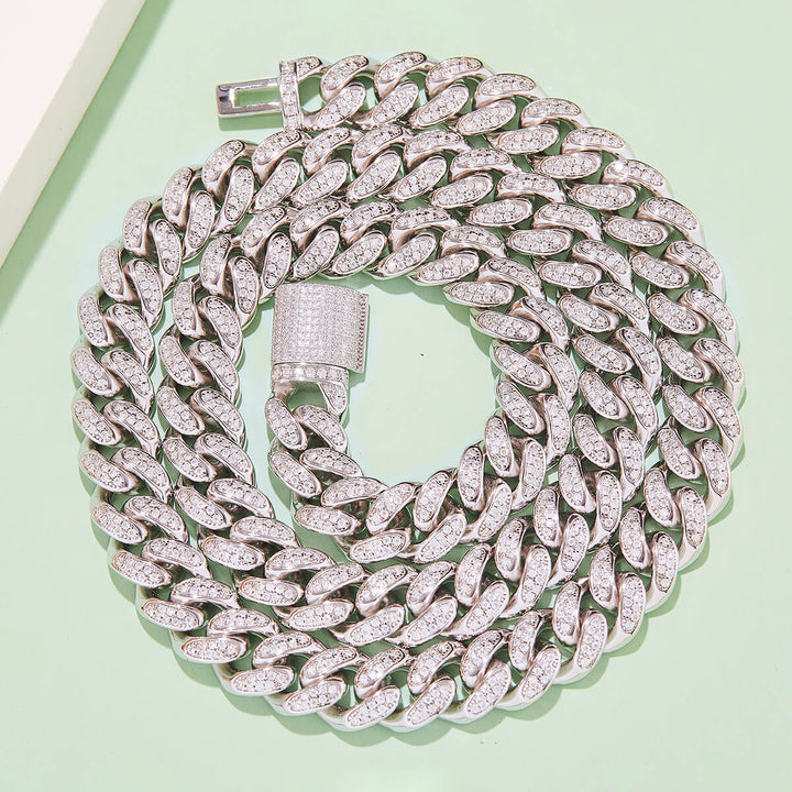 12mm width Moissanite Cuban link chain necklace