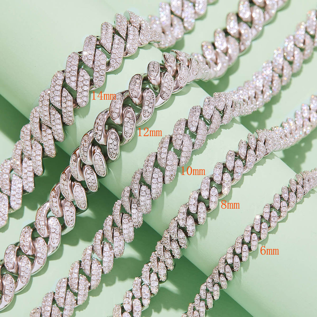 12mm width Moissanite Cuban link chain necklace