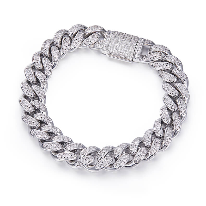 12mm width Moissanite Cuban link bracelet