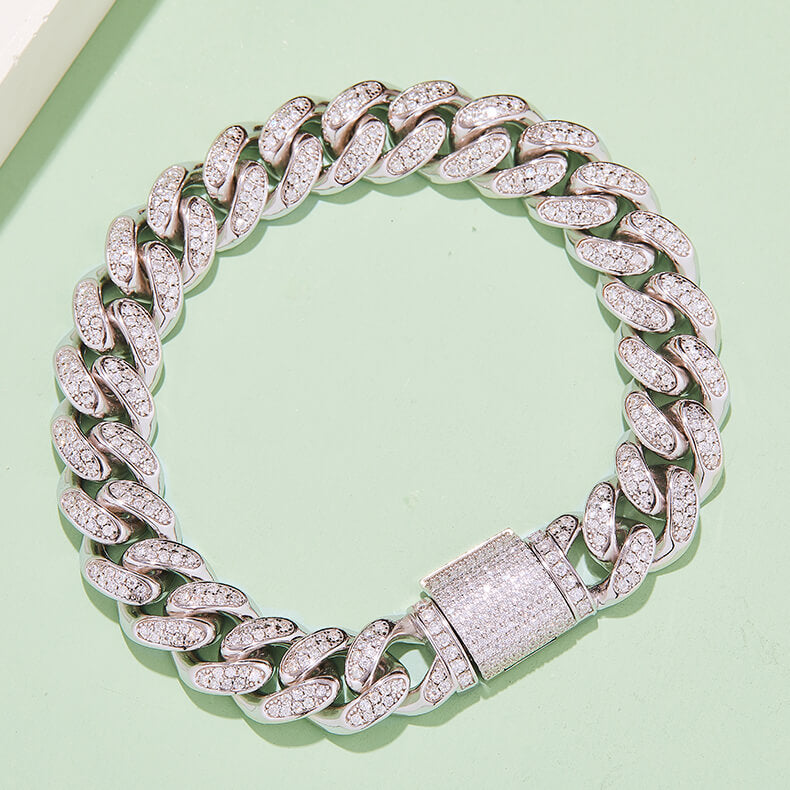 12mm width Moissanite Cuban link bracelet