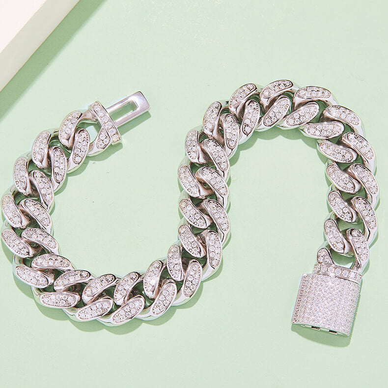 12mm width Moissanite Cuban link bracelet