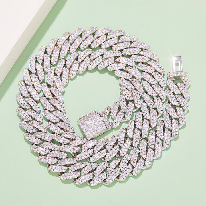 14mm width Moissanite Cuban link chain necklace