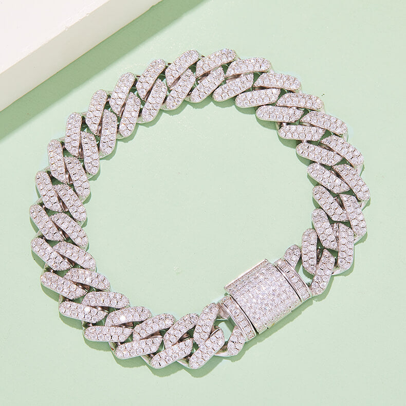 14mm width Moissanite Cuban link bracelet