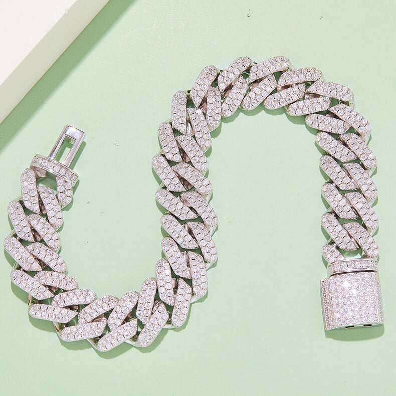 14mm width Moissanite Cuban link bracelet