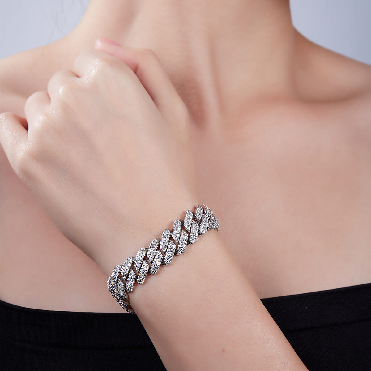 14mm width Moissanite Cuban link bracelet