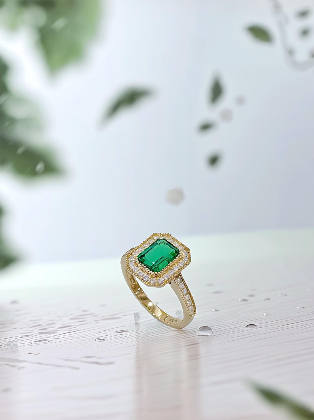 Vintage design lab grown emerald engagement ring