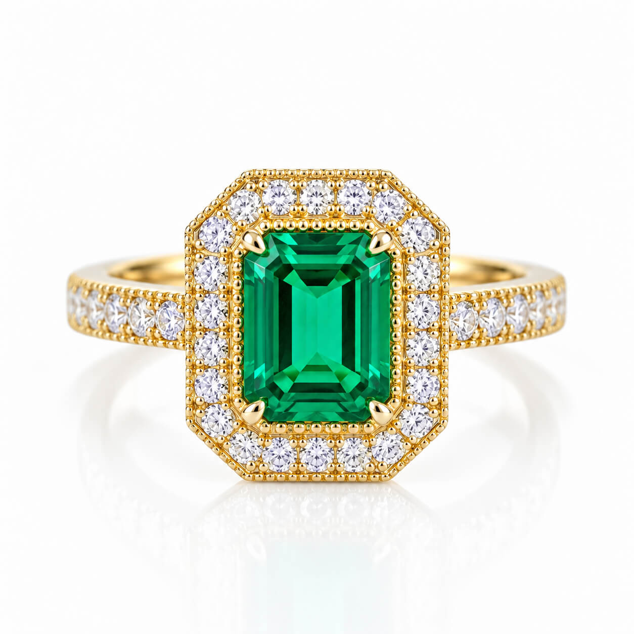 Vintage design lab grown emerald engagement ring