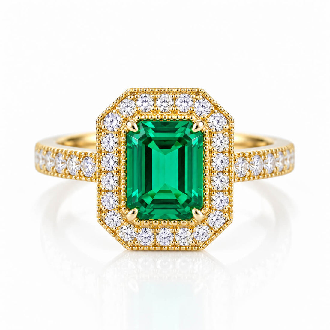 Vintage design lab grown emerald engagement ring
