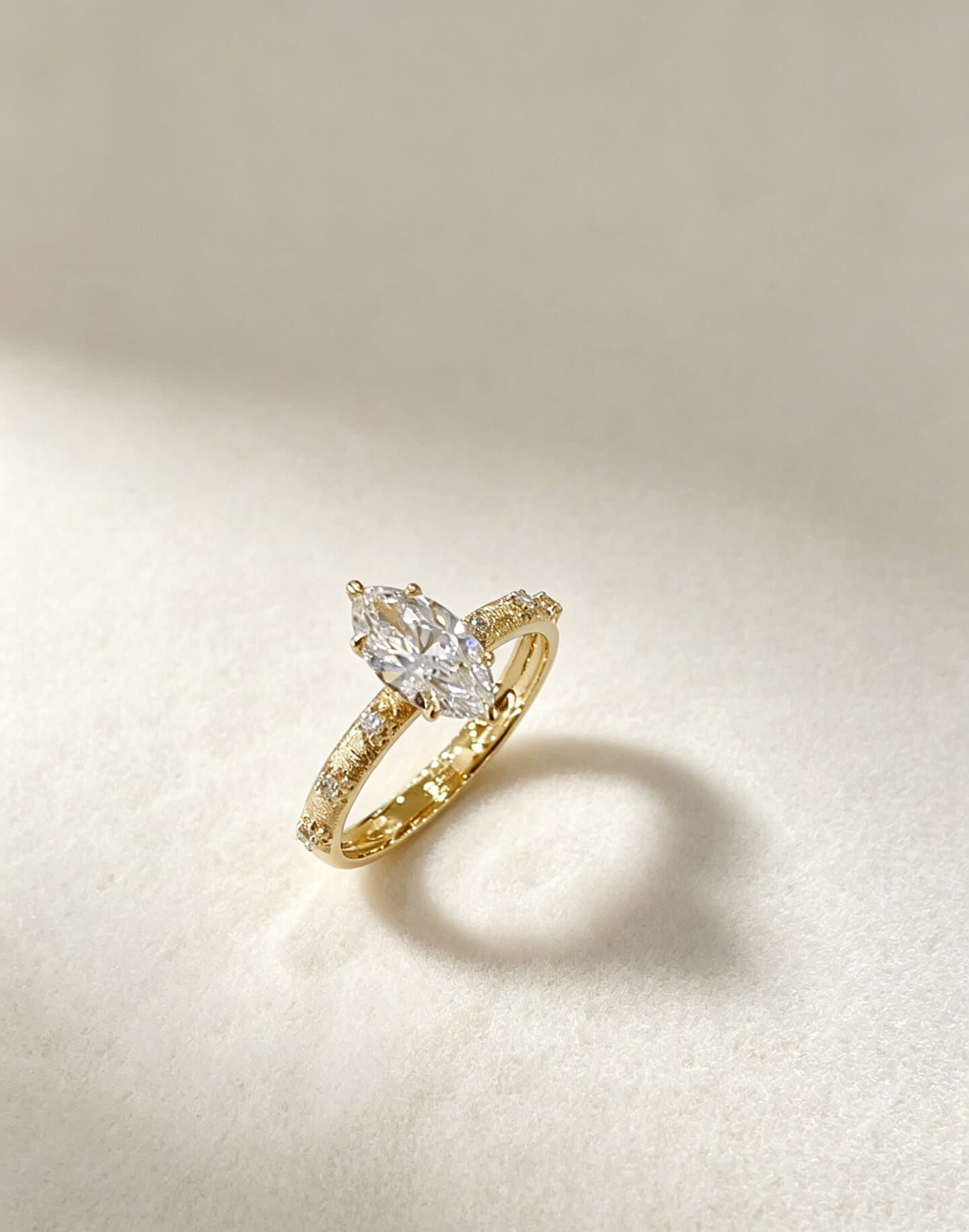 Vintage style marquise cut lab grown diamond engagement ring