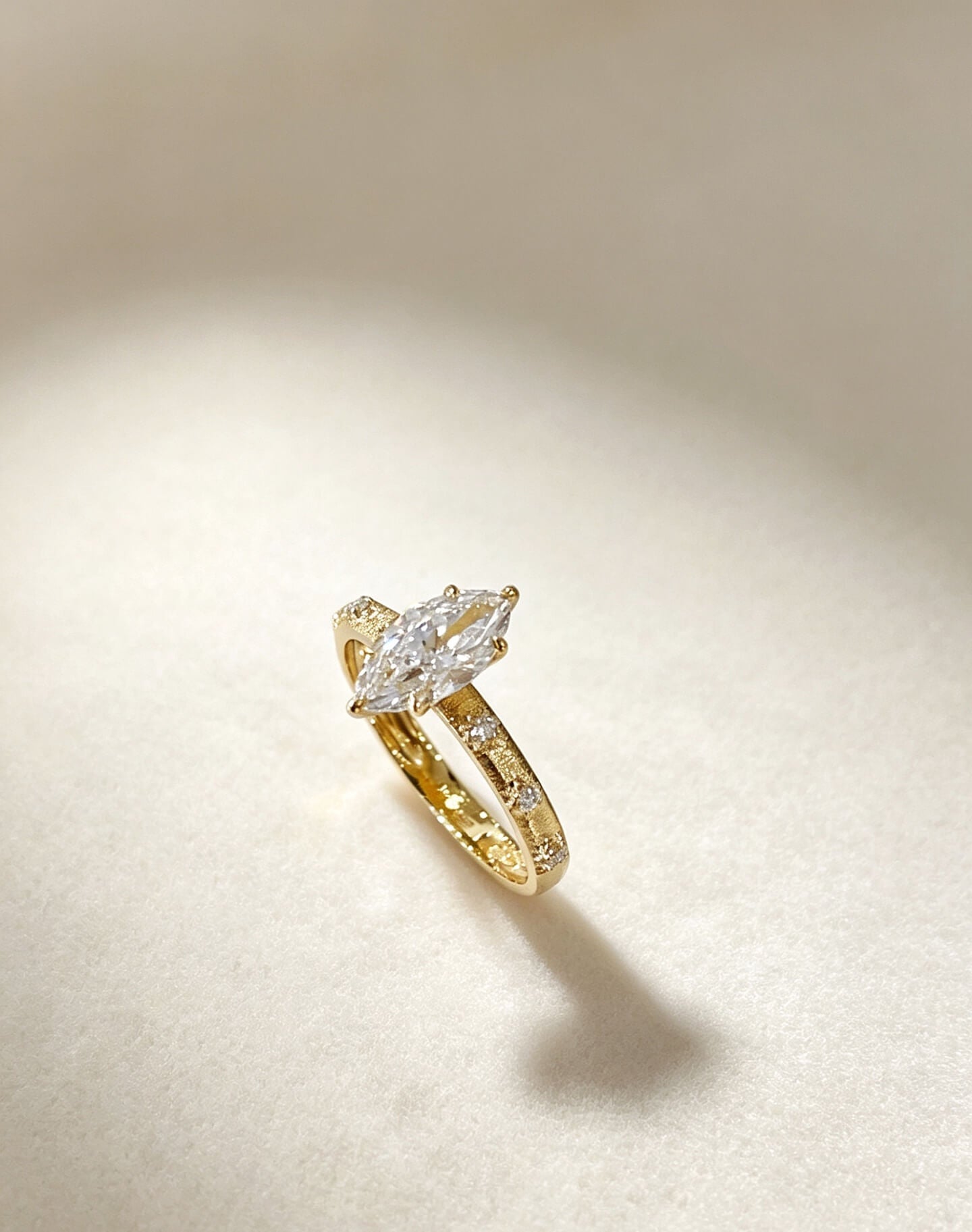 Vintage style marquise cut lab grown diamond engagement ring