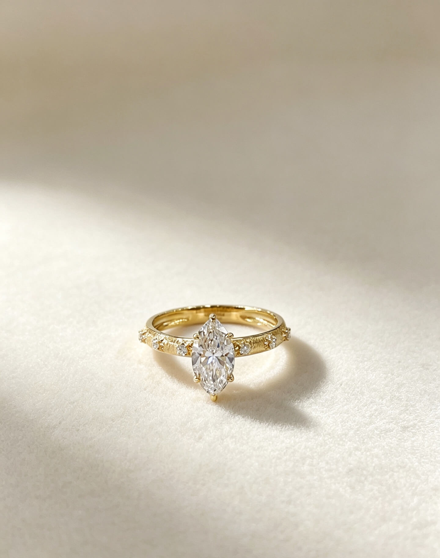 Vintage style marquise cut lab grown diamond engagement ring